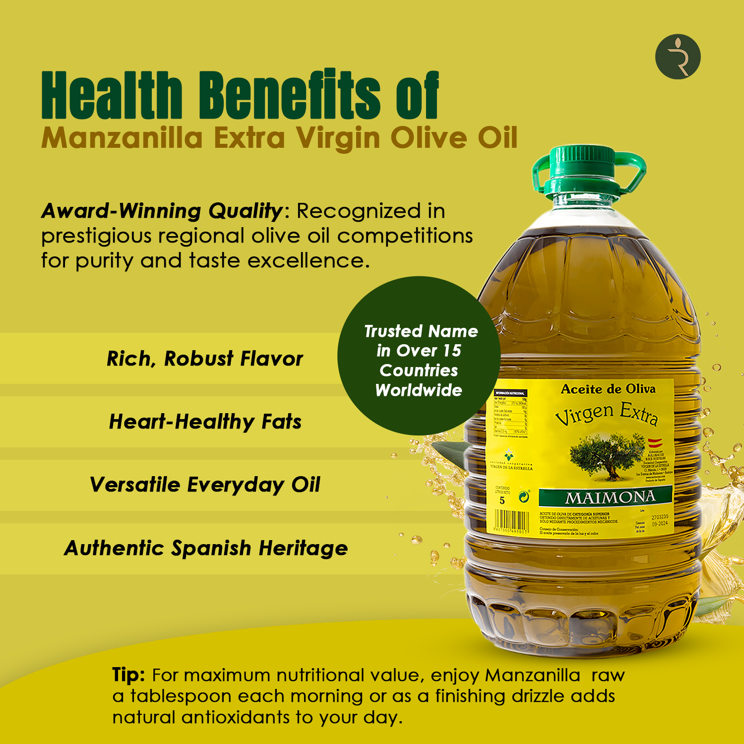 Maimona Extra Virgin Olive Oil 5L – Award-Winning Spanish EVOO in PET Bottle