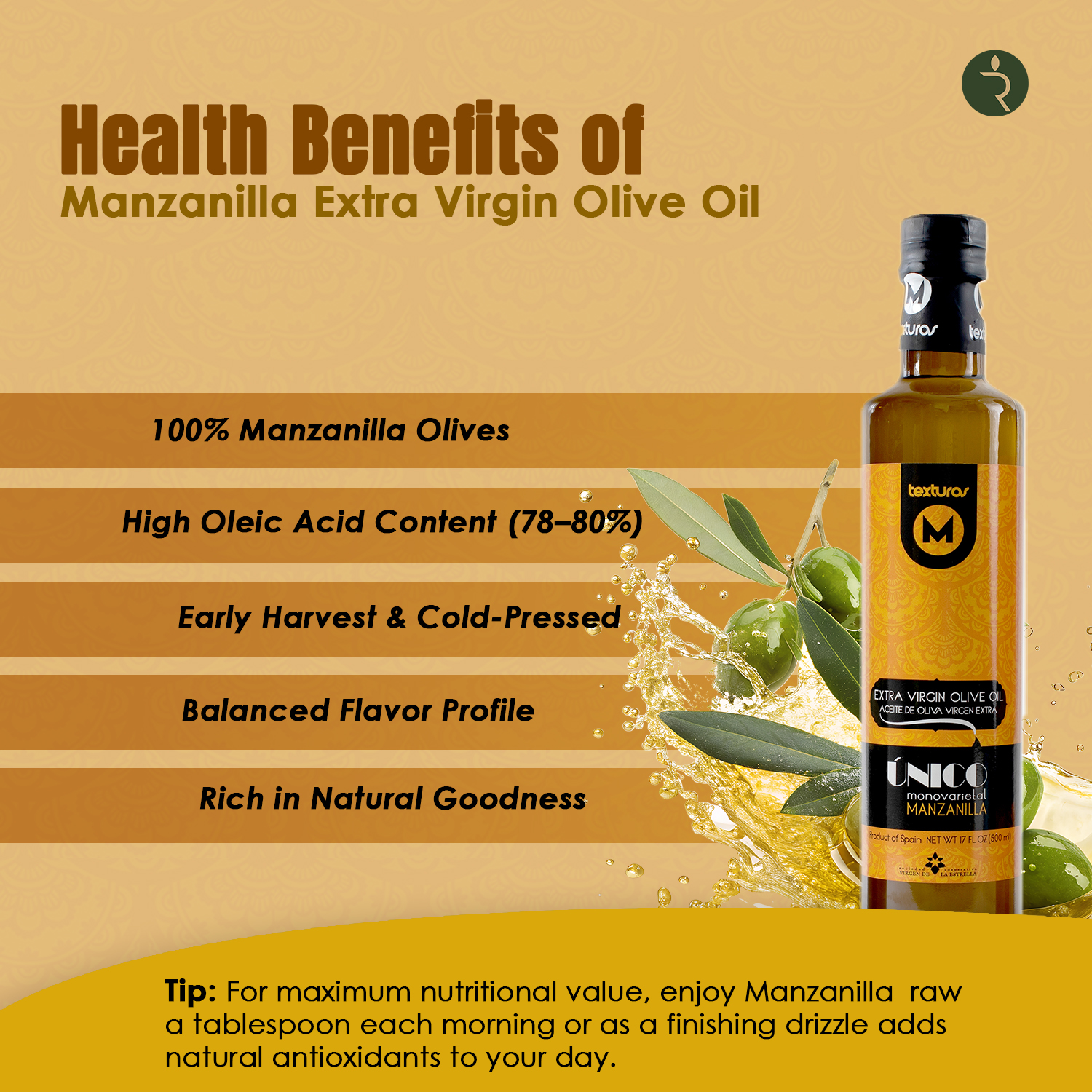 Texturas Manzanilla Extra Virgin Olive Oil 500ml – Premium Spanish Single-Variety EVOO