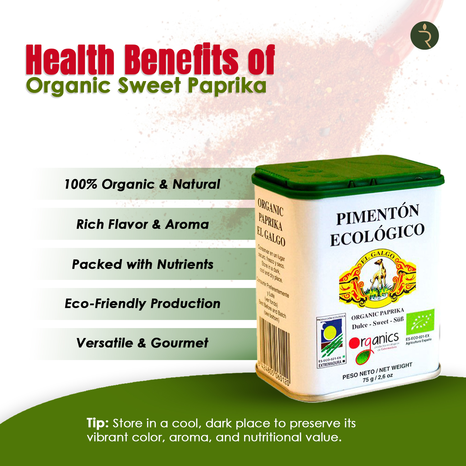 El Galgo Organic Sweet Paprika 75g – Authentic Spanish Smoked Paprika Powder