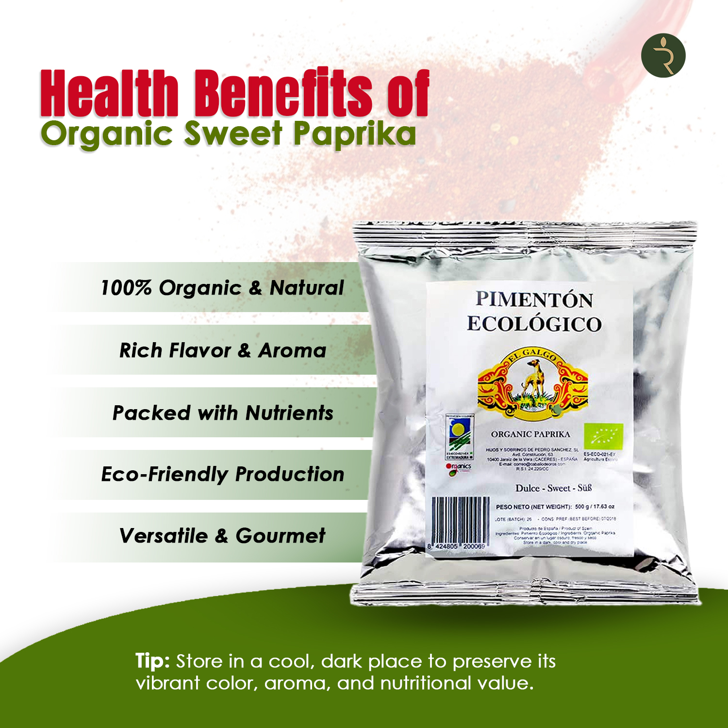 El Galgo Organic Sweet Paprika 500g Refill Pouch – Premium Spanish Spice UAE