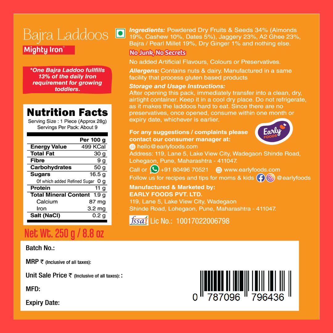 Early Foods -Bajra A2 Ghee Laddoos