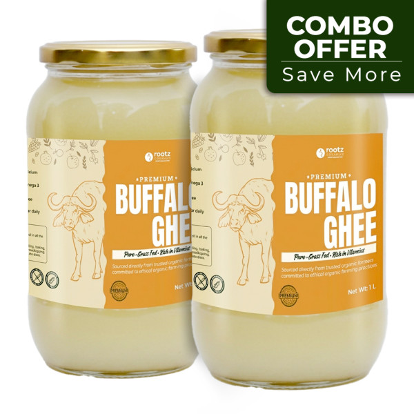 Image of Buffalo Ghee 1L – Pack of 2 | Authentic Bilona, Grass-Fed, A2 Milk | Rootz Organics UAE