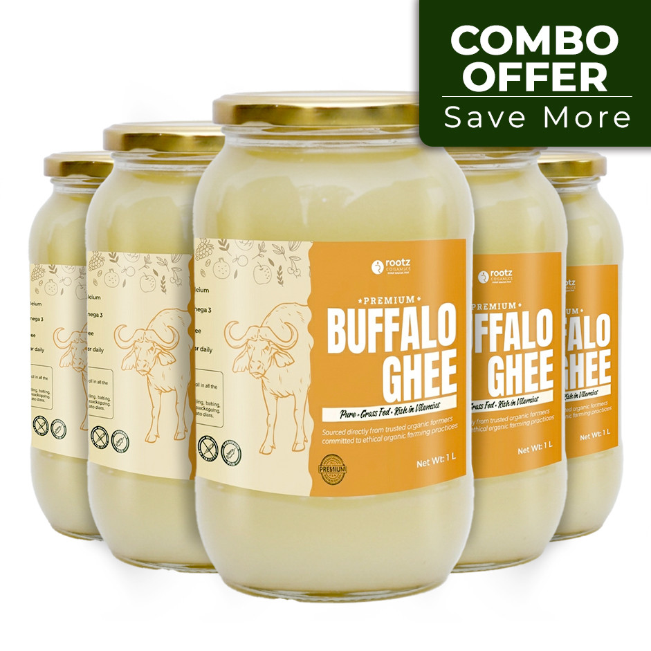 Buffalo Ghee 1L – Pack of 4 | Authentic Bilona, Grass-Fed, A2 Milk | Rootz Organics UAE