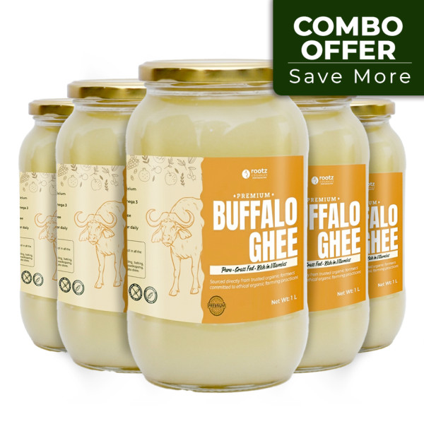 Image of Buffalo Ghee 1L – Pack of 4 | Authentic Bilona, Grass-Fed, A2 Milk | Rootz Organics UAE