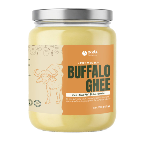 Image of Buffalo Ghee 500g – Authentic Bilona, Grass-Fed, A2 Milk, Lactose-Free, Hand-Churned | Rootz Organics
