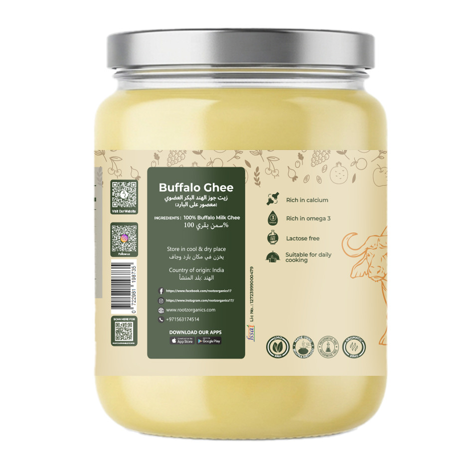Buffalo Ghee 500g – Authentic Bilona, Grass-Fed, A2 Milk, Lactose-Free, Hand-Churned | Rootz Organics