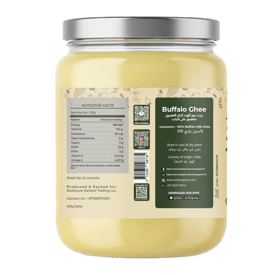 Buffalo Ghee 500g – Authentic Bilona, Grass-Fed, A2 Milk, Lactose-Free, Hand-Churned | Rootz Organics