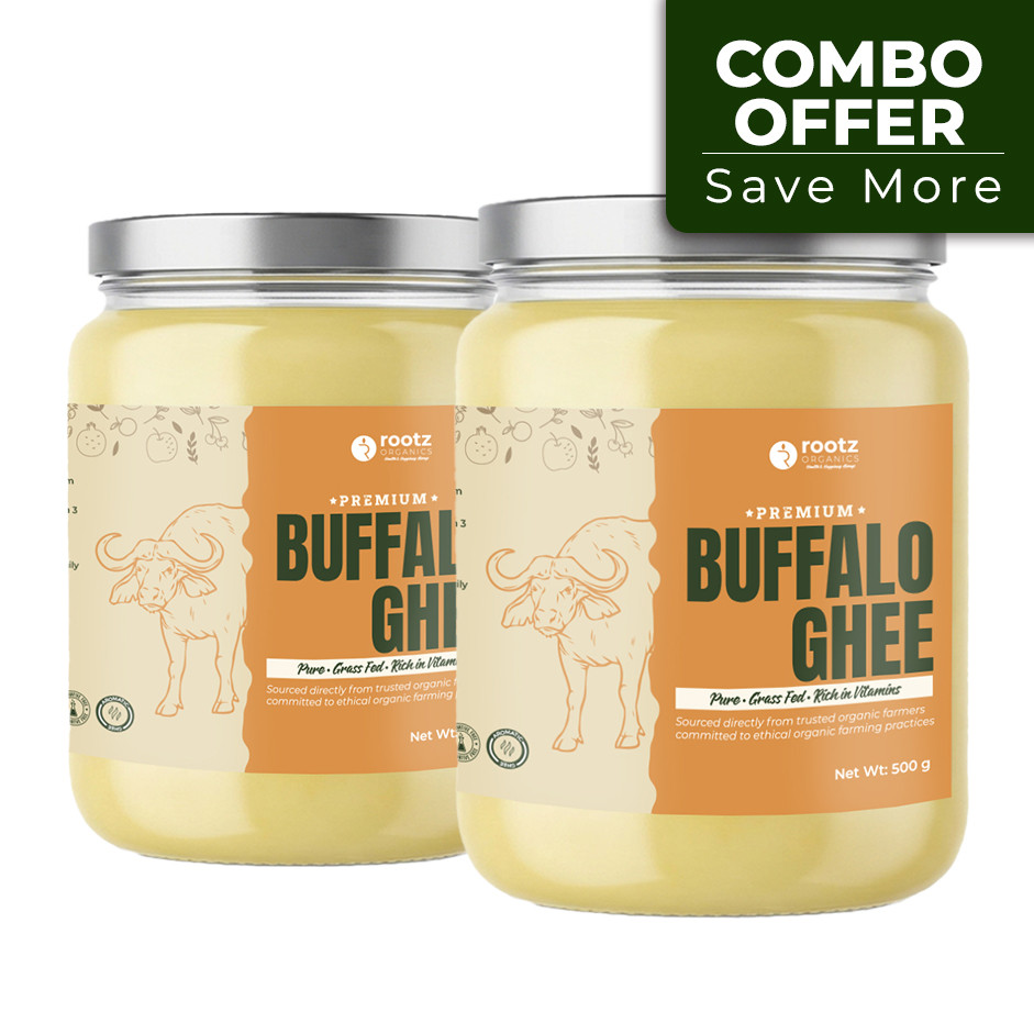 Buffalo Ghee 500g – Pack of 2 | Authentic Bilona, Grass-Fed, A2 Milk, Hand-Churned | Rootz Organics