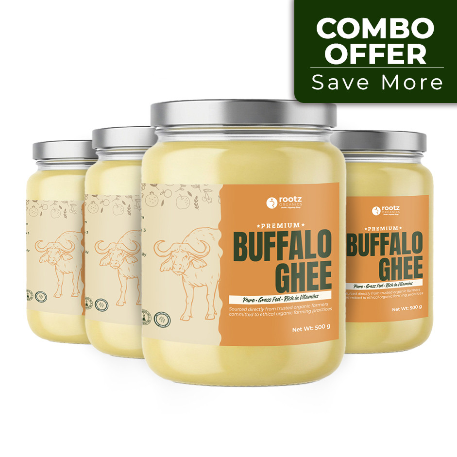Buffalo Ghee 500g – Pack of 4 | Authentic Bilona, Grass-Fed, A2 Milk, Hand-Churned | Rootz Organics