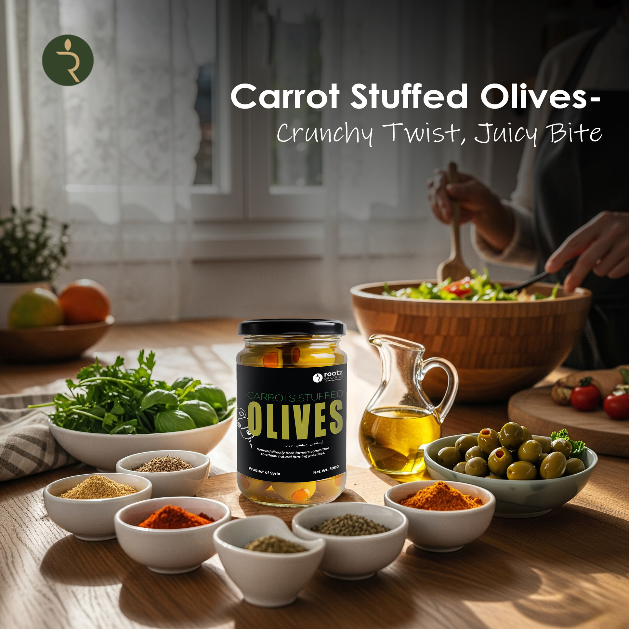 Stuffed Green Olives with Carrot – 500g | Premium Mediterranean Olives in Cold-Pressed Oil