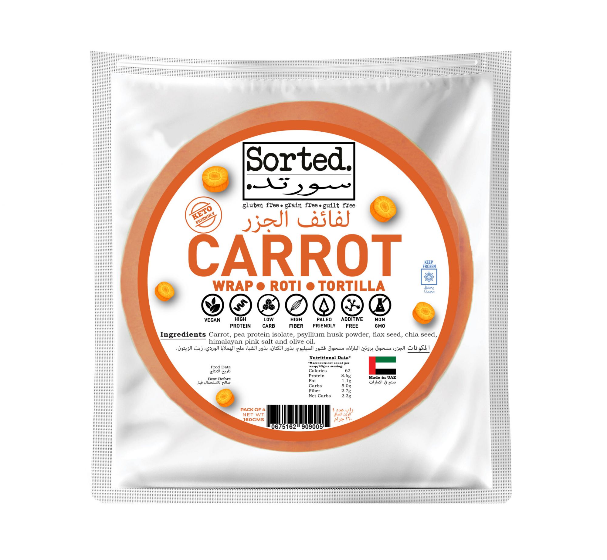 CARROT WRAP W/ PEA PROTEIN - PACK OF 4 by Rootz Organics