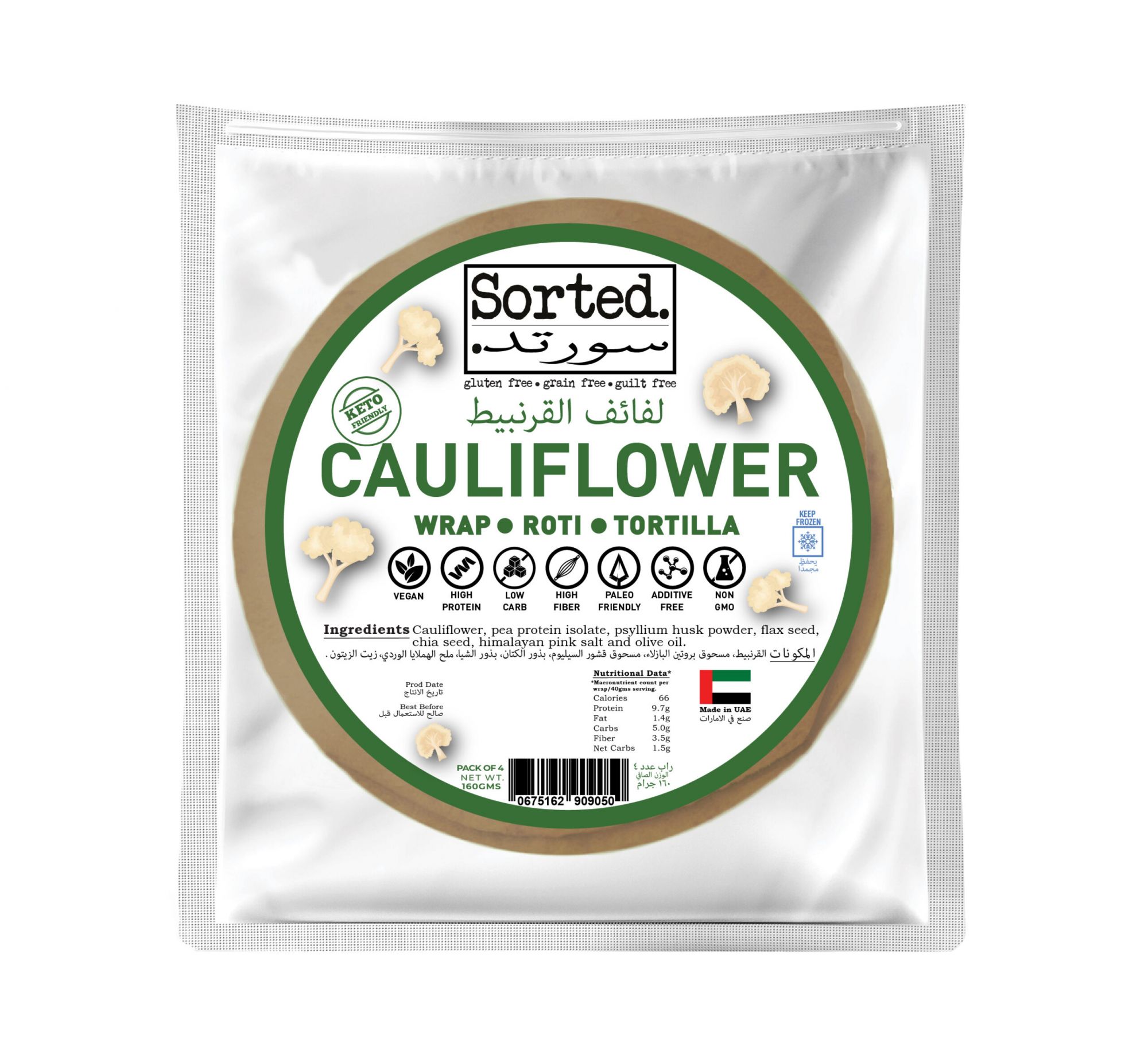 CAULIFLOWER WRAP W/ PEA PROTEIN - PACK OF 4 by Rootz Organics