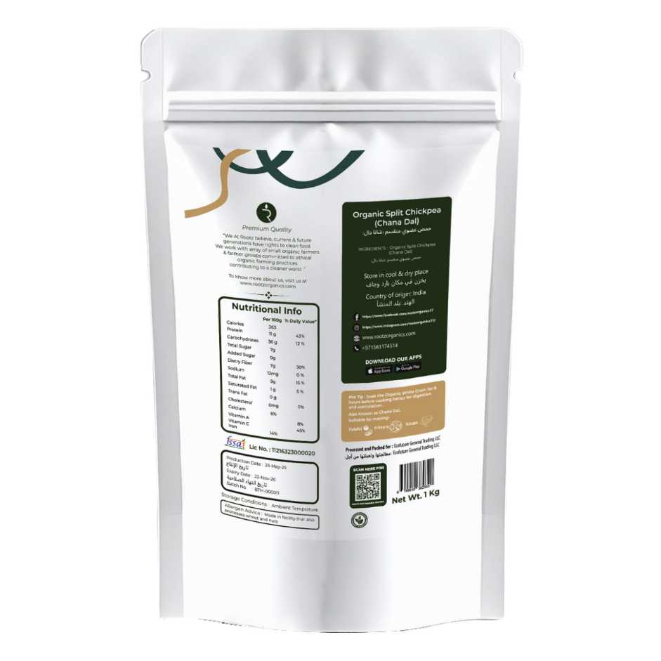 Organic Chana Dal 1kg by Rootz Organics