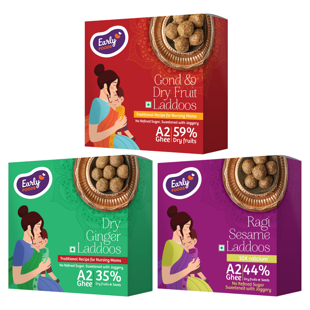 Early Foods pack of 3 - Gond & Dry Fruits Laddoo, Ragi Sesame Laddoo, Dry Ginger Laddoo 250 gms