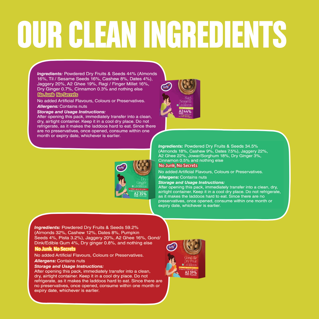 Early Foods pack of 3 - Gond & Dry Fruits Laddoo, Ragi Sesame Laddoo, Dry Ginger Laddoo 250 gms