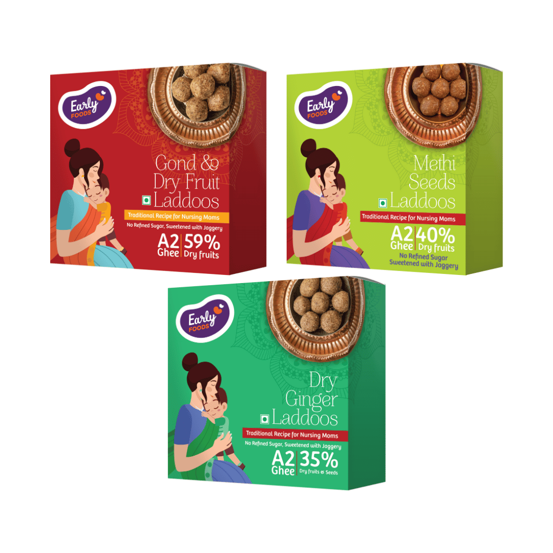 Early Foods Pack of 3 - Gond & Dry Fruits Laddoo ,Methi Laddoo, Dry Ginger Laddoo 250 gms