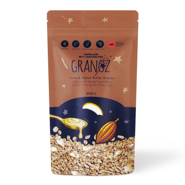 Image of GRANOZ Peanut &amp; Cacao Granola with Coconut &amp; Jaggery 200g | Rootz Organics