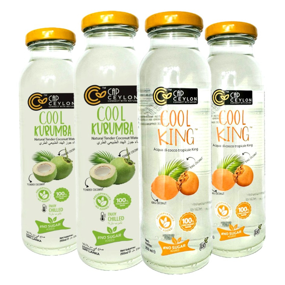 Coconut Water Combo Pack of 4  - "Cool Kurumba" Organic Premium Tender Coconut (Young Coconut) Water, 250ml. 2pcs | "Cool King" Premium King Coconut Water, 250ml. 2 pcs