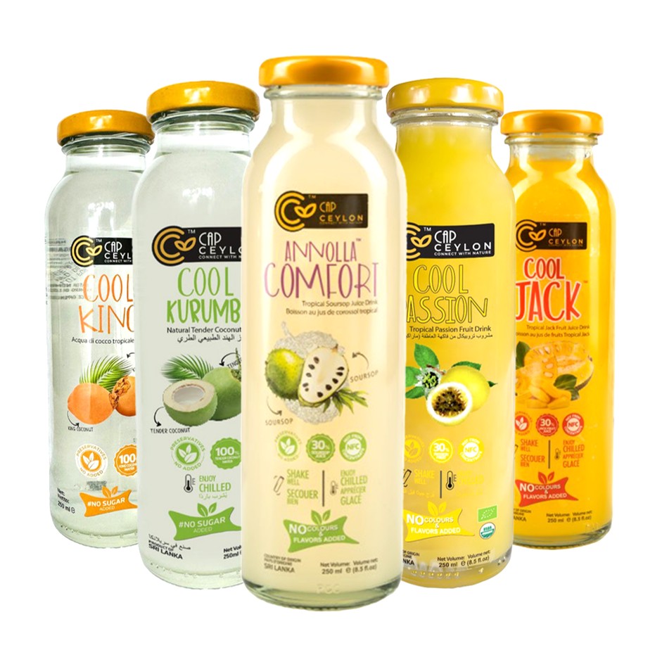 Assorted Combo Pack of 5 - Organic Soursop Drink- 250ml, Organic Tender Coconut Water - 250ml, Organic King Coconut Water - 250ml, Organic Passion fruit Drink - 250ml, Organic Jackfruit Drink - 250ml