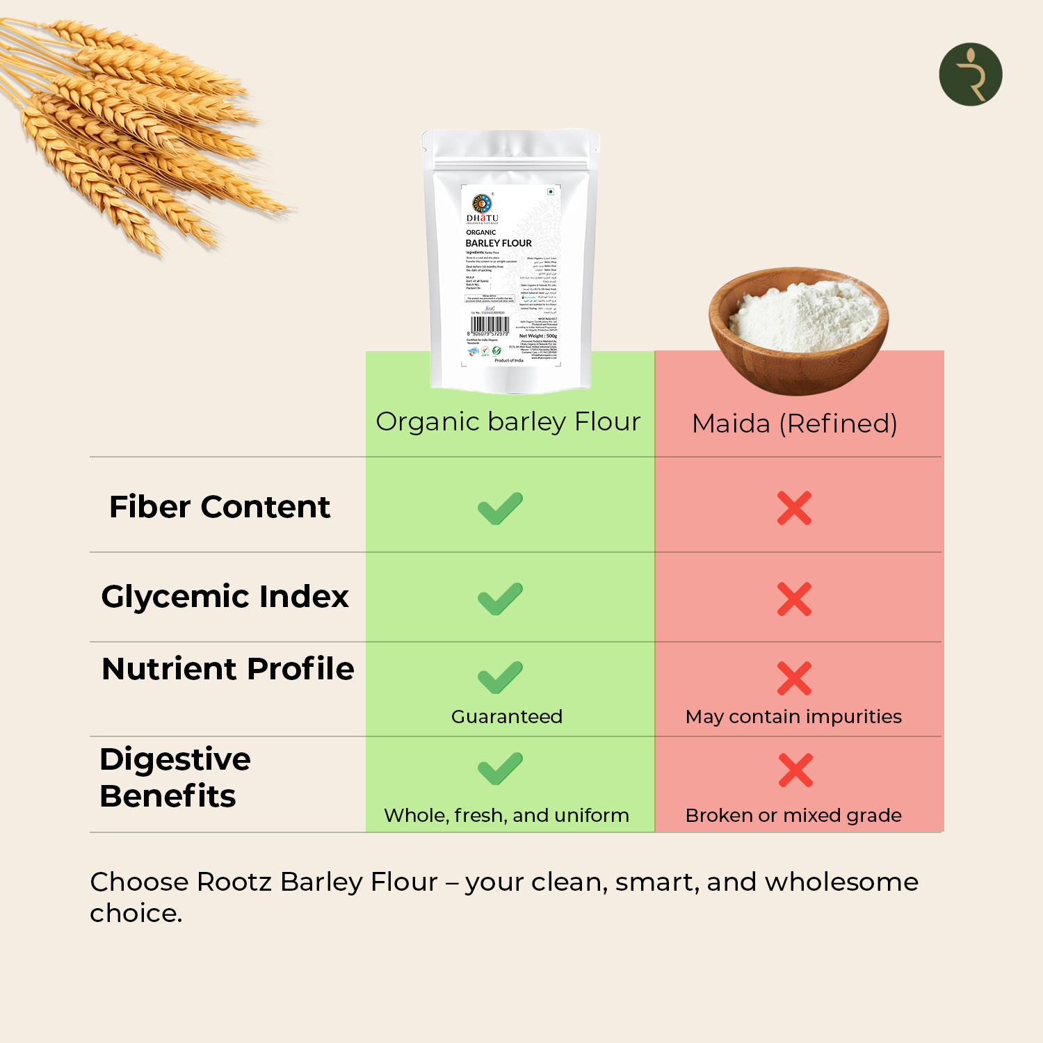 Dhatu By Rootz Organics Barley Flour 500G Organic, Non-GMO, Raw, Vegan, Halal, Barley Flour Powder Organic, Jau Atta, Great For Baking