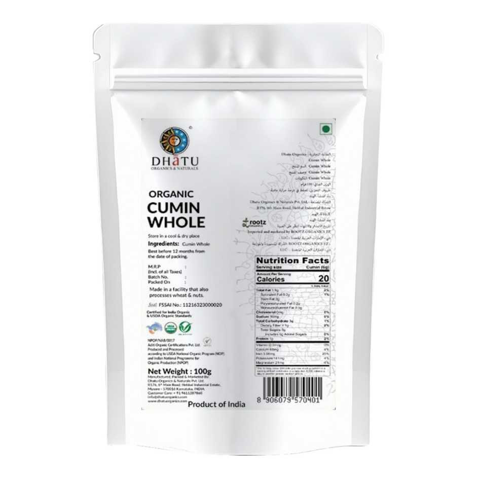 Organic Cumin Whole 100g by Rootz Organics