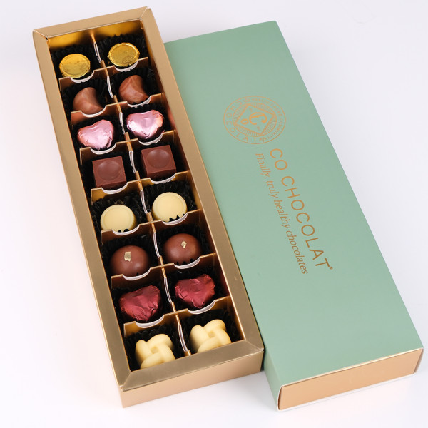 Image of Chocolate pieces in a pencil box.