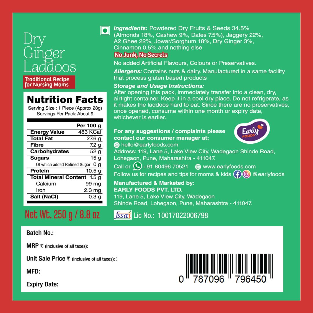 Early Foods pack of 3 - Gond & Dry Fruits Laddoo, Ragi Sesame Laddoo, Dry Ginger Laddoo 250 gms
