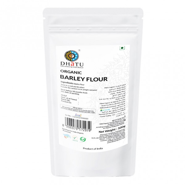 Image of Dhatu By Rootz Organics Barley Flour 500G Organic, Non-GMO, Raw, Vegan, Halal, Barley Flour Powder Organic, Jau Atta, Great For Baking