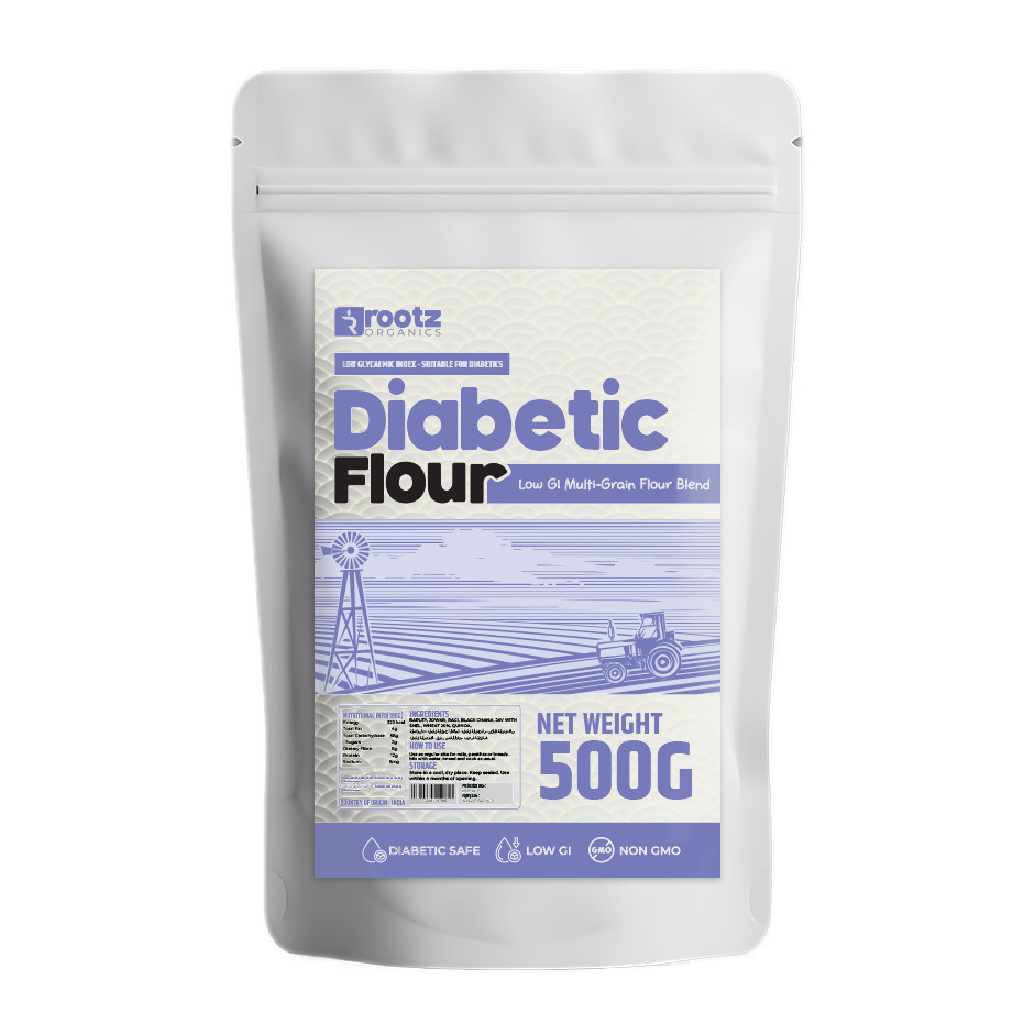 Rootz Organics Diabetic Flour 500g – Low GI Multi-Grain Atta for Balanced Nutrition