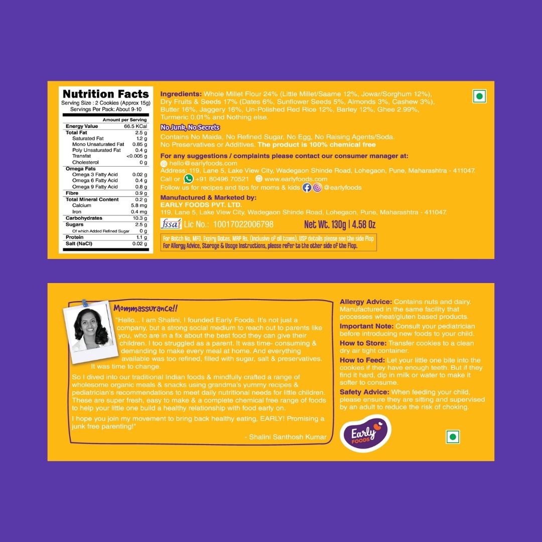 Early Foods-(Pack of 2)Jaggery millet cookies Dry Fruits & Seed 150gm