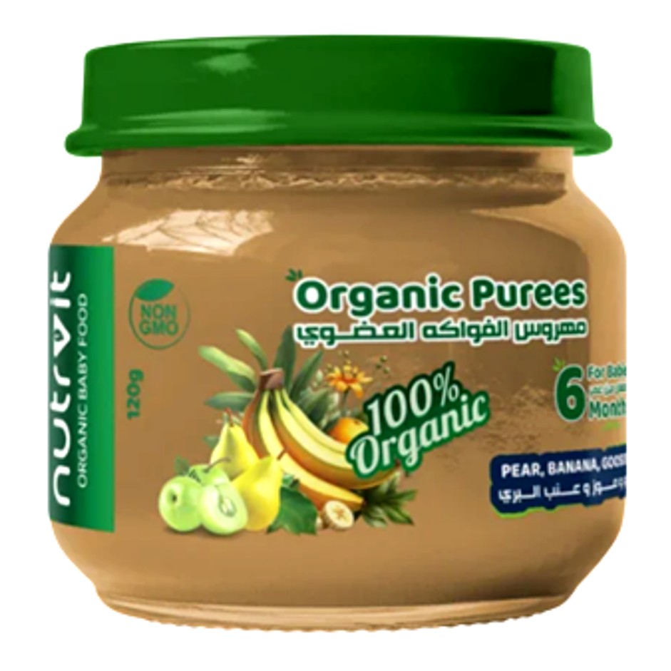 Organic Pear, Banana, Gooseberry Puree, 120gm - Pack of 6