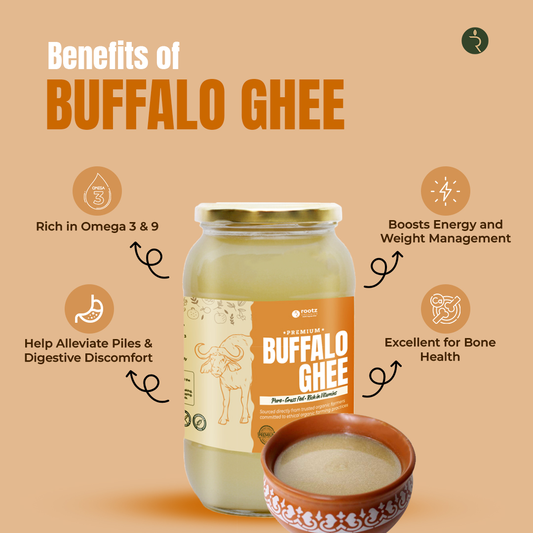 Buffalo Ghee 500g – Authentic Bilona, Grass-Fed, A2 Milk, Lactose-Free, Hand-Churned | Rootz Organics