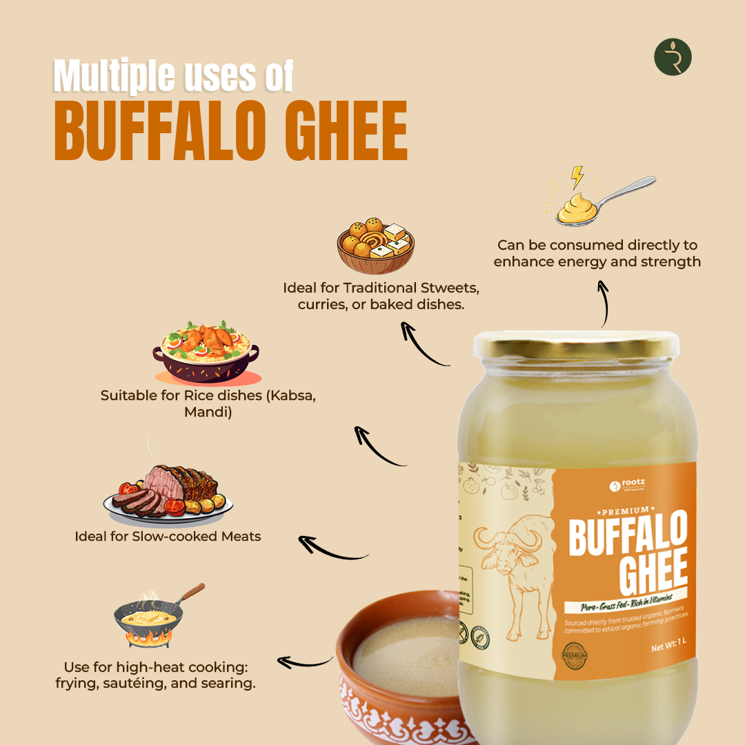 Buffalo Ghee 500g – Authentic Bilona, Grass-Fed, A2 Milk, Lactose-Free, Hand-Churned | Rootz Organics
