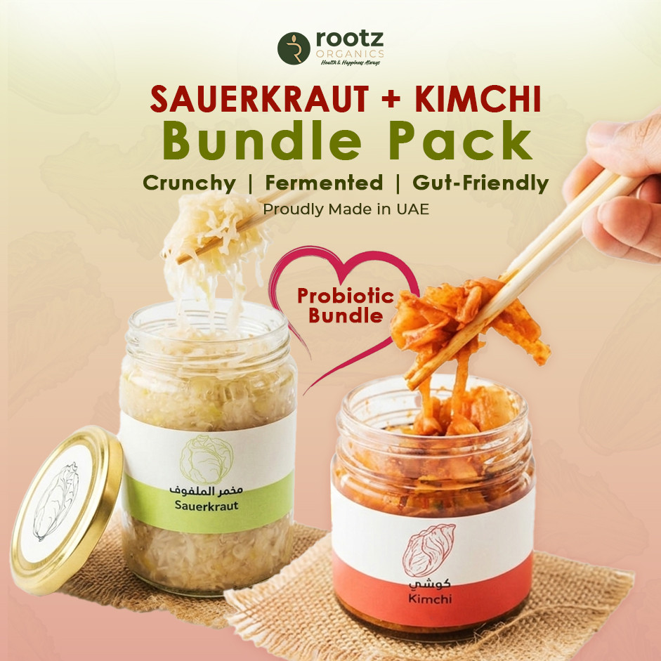 Sauerkraut & Kimchi (Napa Cabbage) Combo – 250 g Each | Naturally Fermented Probiotic Foods