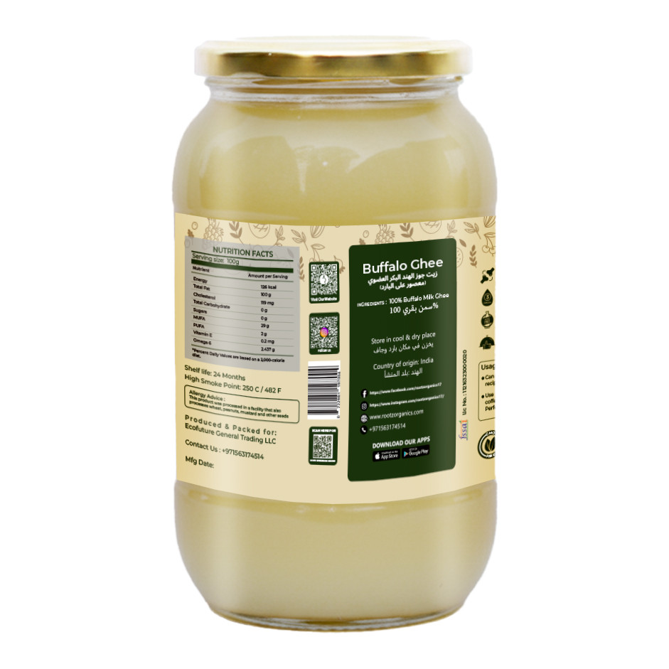 Buffalo Ghee 1L – Pack of 4 | Authentic Bilona, Grass-Fed, A2 Milk | Rootz Organics UAE