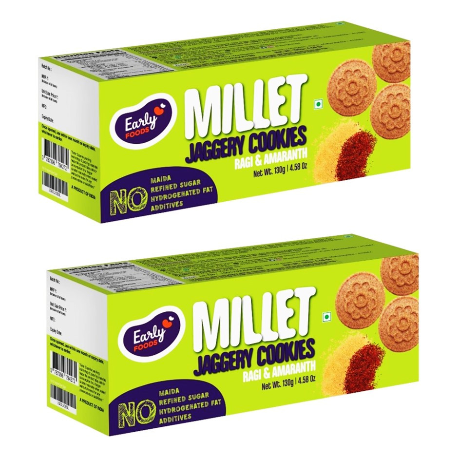 Early Foods -(Pack of 2)Jaggery Millet cookies Ragi & Amaranth 150gm