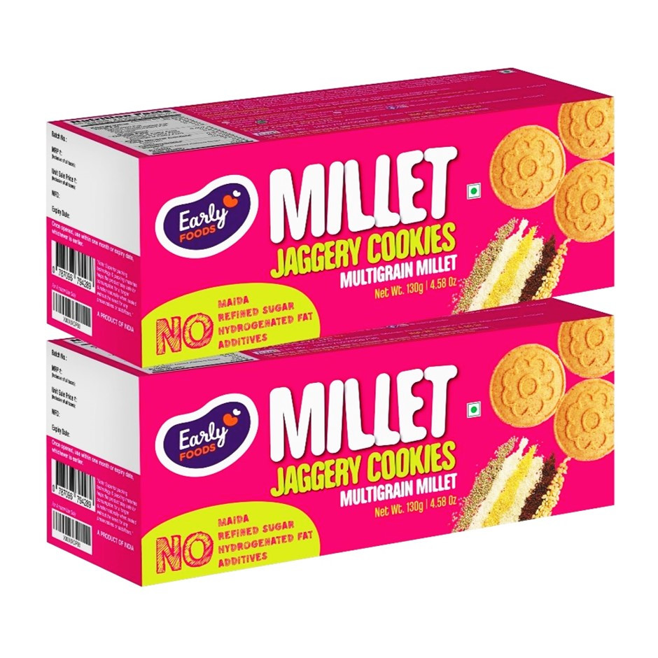 Early Foods-(Pack of 2) Multi-grain Millet Jaggery Cookies 150g