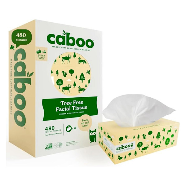 Image of Caboo Facial Tissues 4 Box Pack – 60 Count per Box, 3 Ply | Rootz Organics