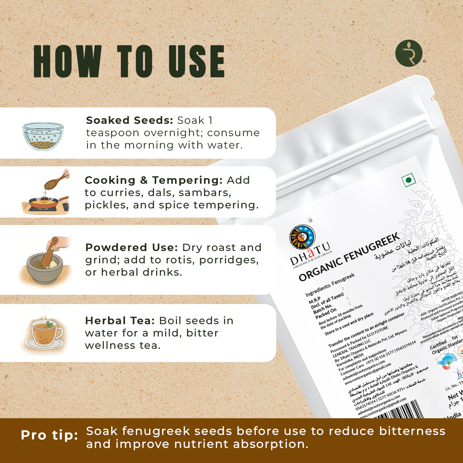 Organic Fenugreek Seeds 100g by Rootz Organics