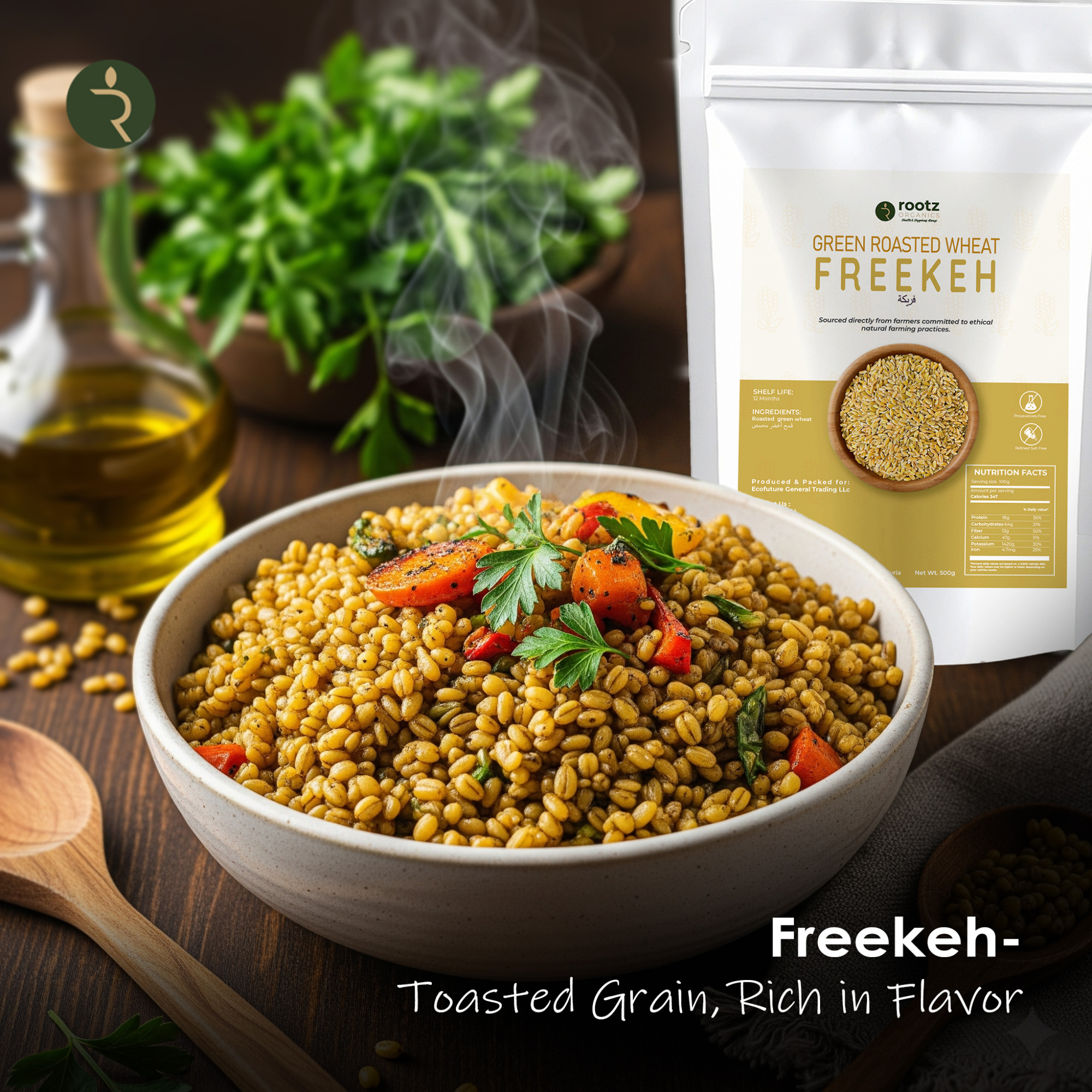 Premium Freekeh 500g – Green Roasted Wheat for Pilafs, Soups & Healthy Middle Eastern Cooking