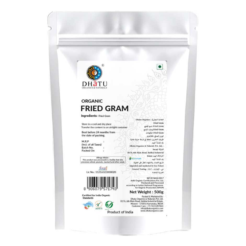 Organic Fried Gram (Roasted Chana Dal) 500gm by Rootz Organics
