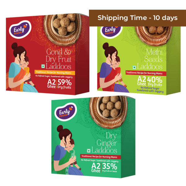 Image of Early Foods Pack of 3 - Gond & Dry Fruits Laddoo ,Methi Laddoo, Dry Ginger Laddoo 250 gms