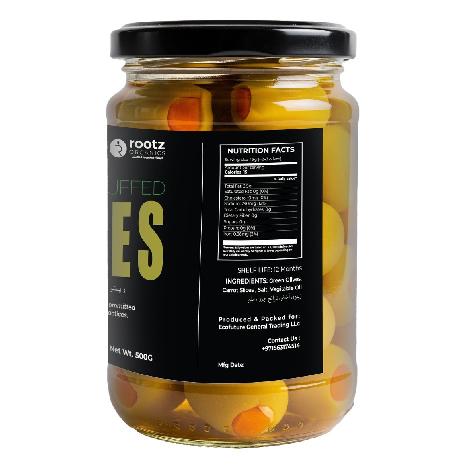 Stuffed Green Olives with Carrot – 500g | Premium Mediterranean Olives in Cold-Pressed Oil