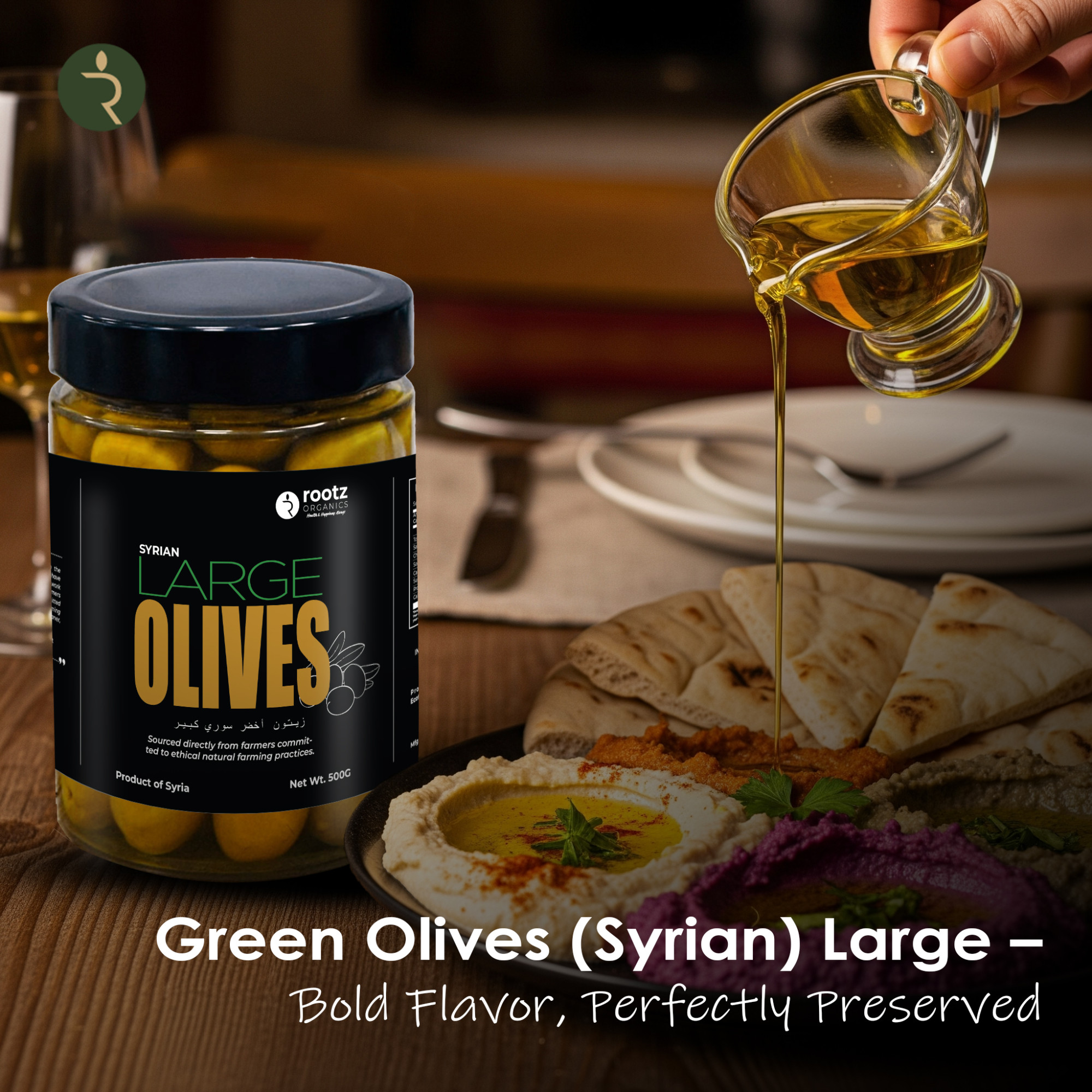 Syrian Green Olives – Large Size, 500g | Traditional Salt-Cured | Authentic Levantine Taste