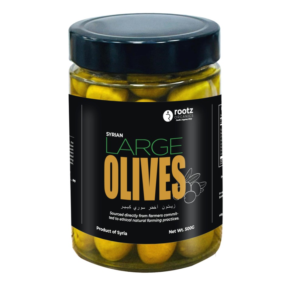 Green Olives – Large Size, 500g | Traditional Salt-Cured | Authentic Levantine Taste