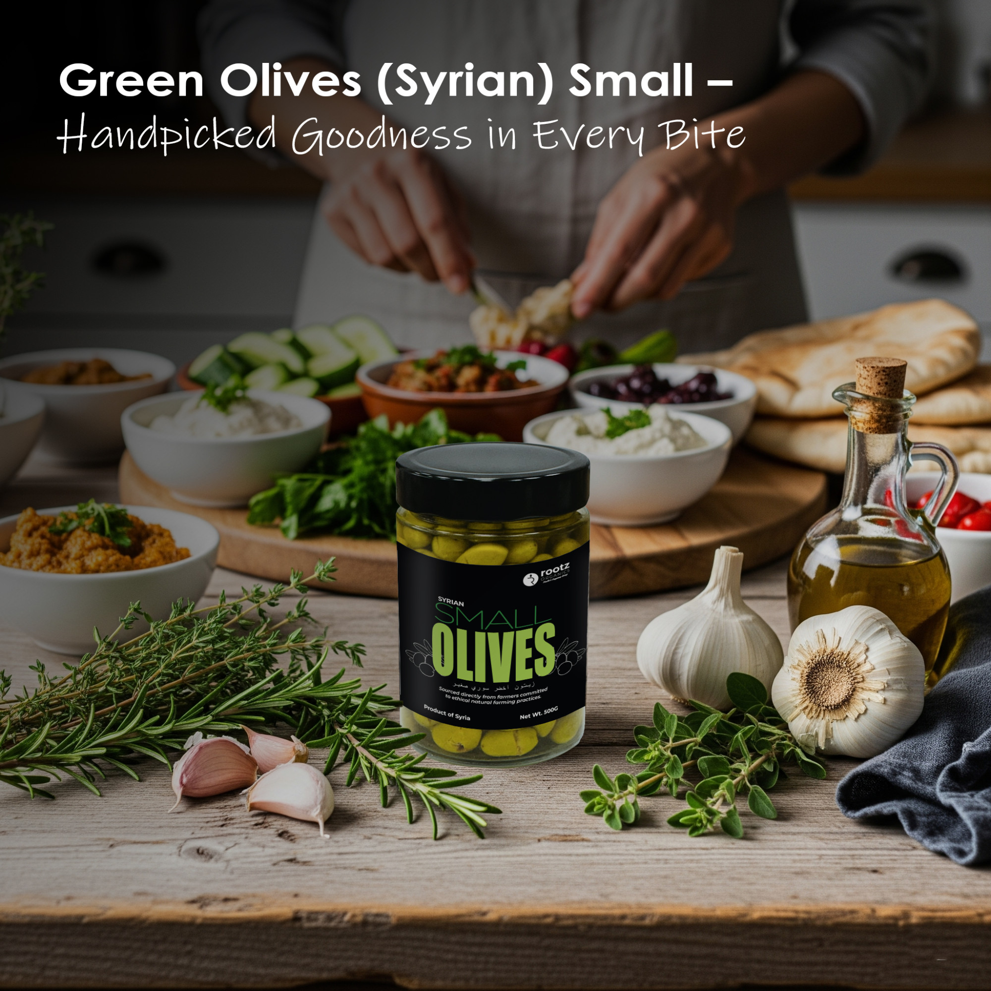 Syrian Green Olives – Small Size, 500g | Traditional Brine-Cured | Authentic Levantine Taste