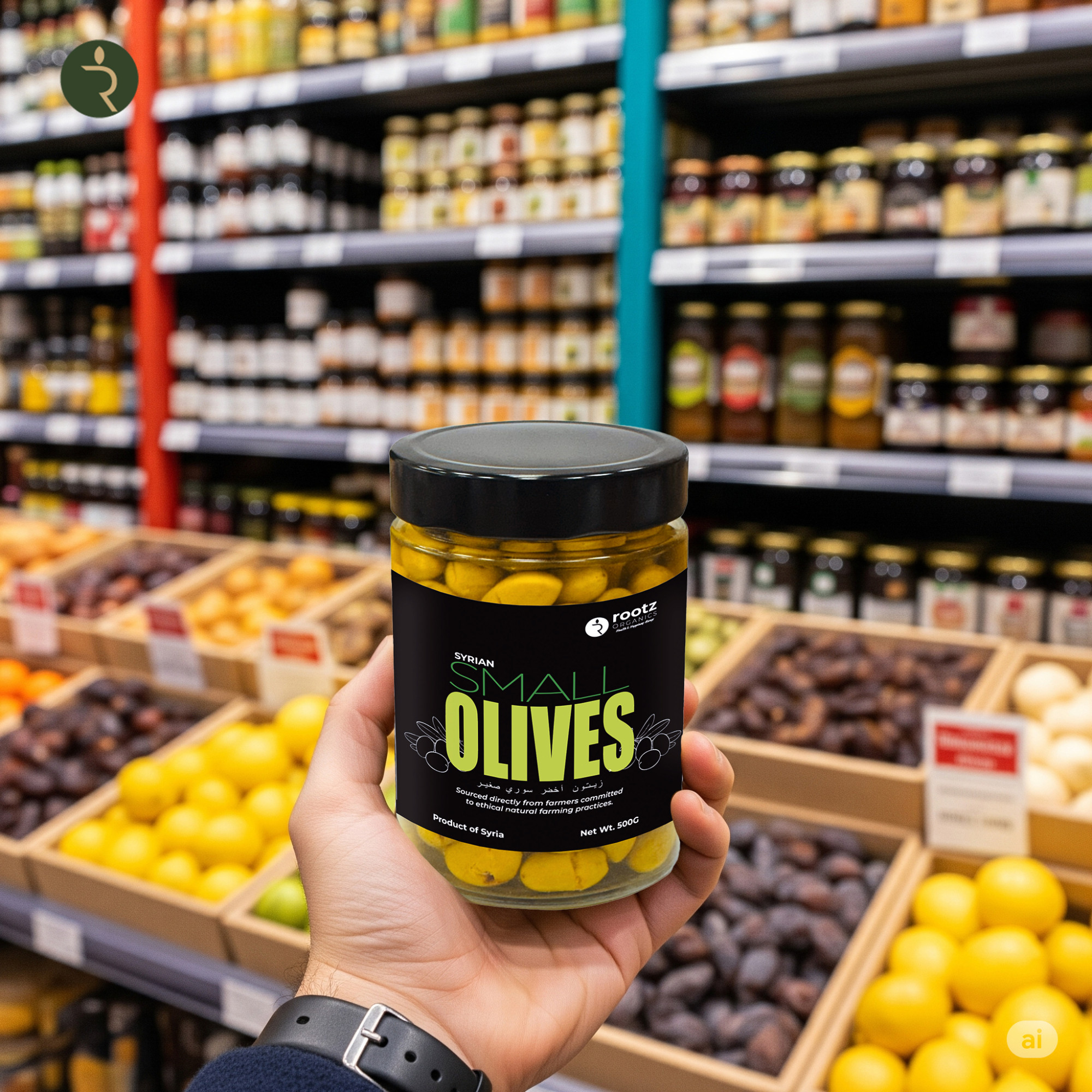Green Olives – Small Size, 500g | Traditional Brine-Cured | Authentic Levantine Taste
