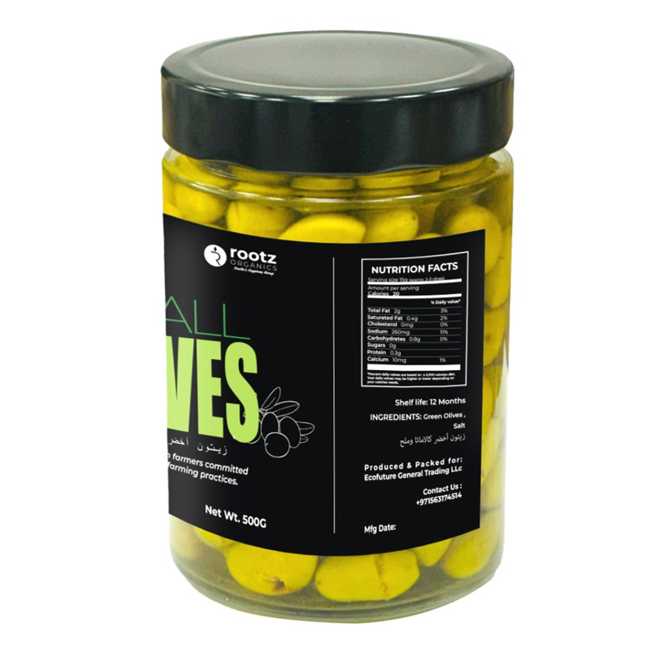Green Olives – Small Size, 500g | Traditional Brine-Cured | Authentic Levantine Taste