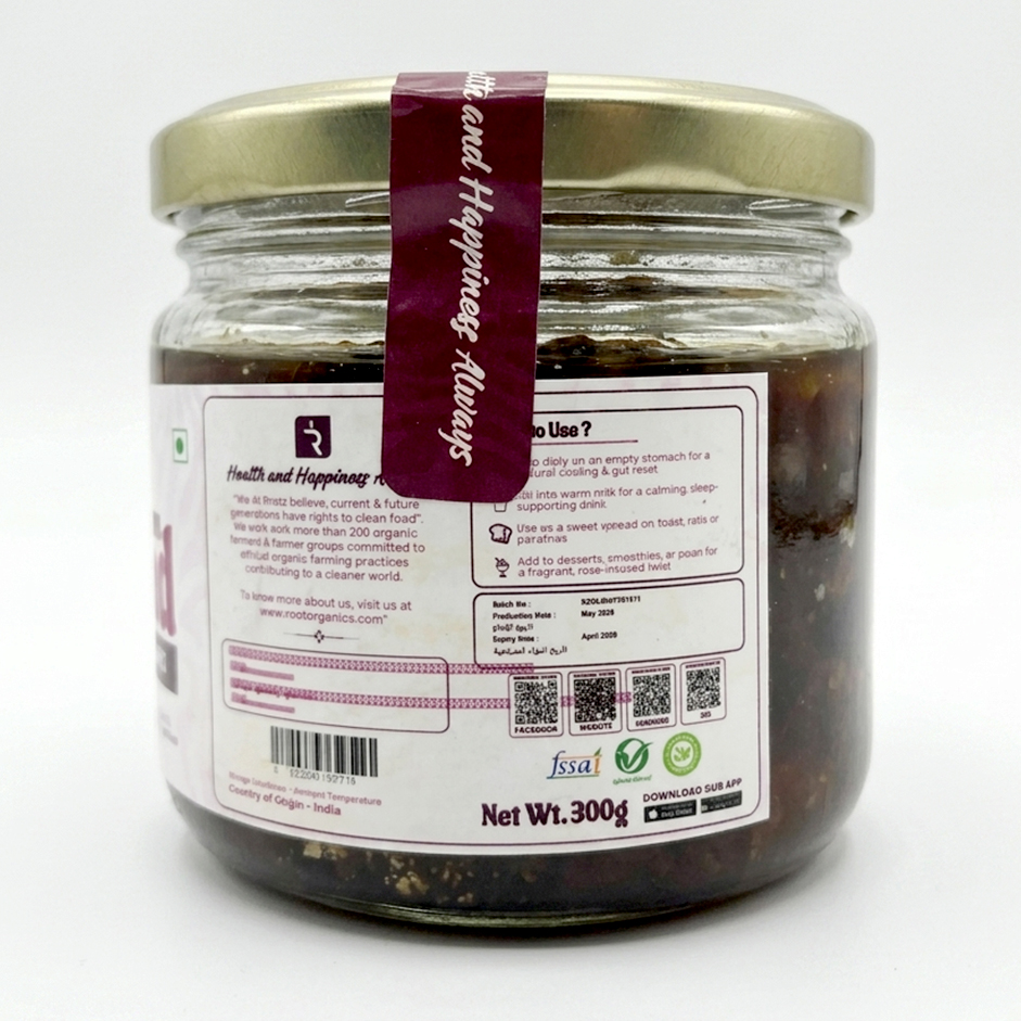 Rootz Organics Premium Gulkand 300g – Natural Rose Petal Preserve | Cooling Digestive & Ayurvedic Sweet | UAE