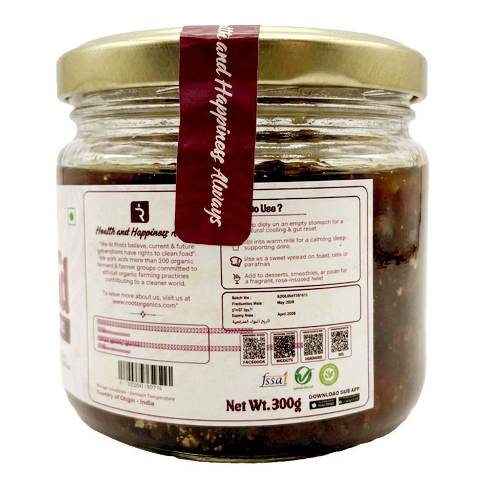 Rootz Organics Premium Gulkand 300g – Natural Rose Petal Preserve | Cooling Digestive & Ayurvedic Sweet | UAE
